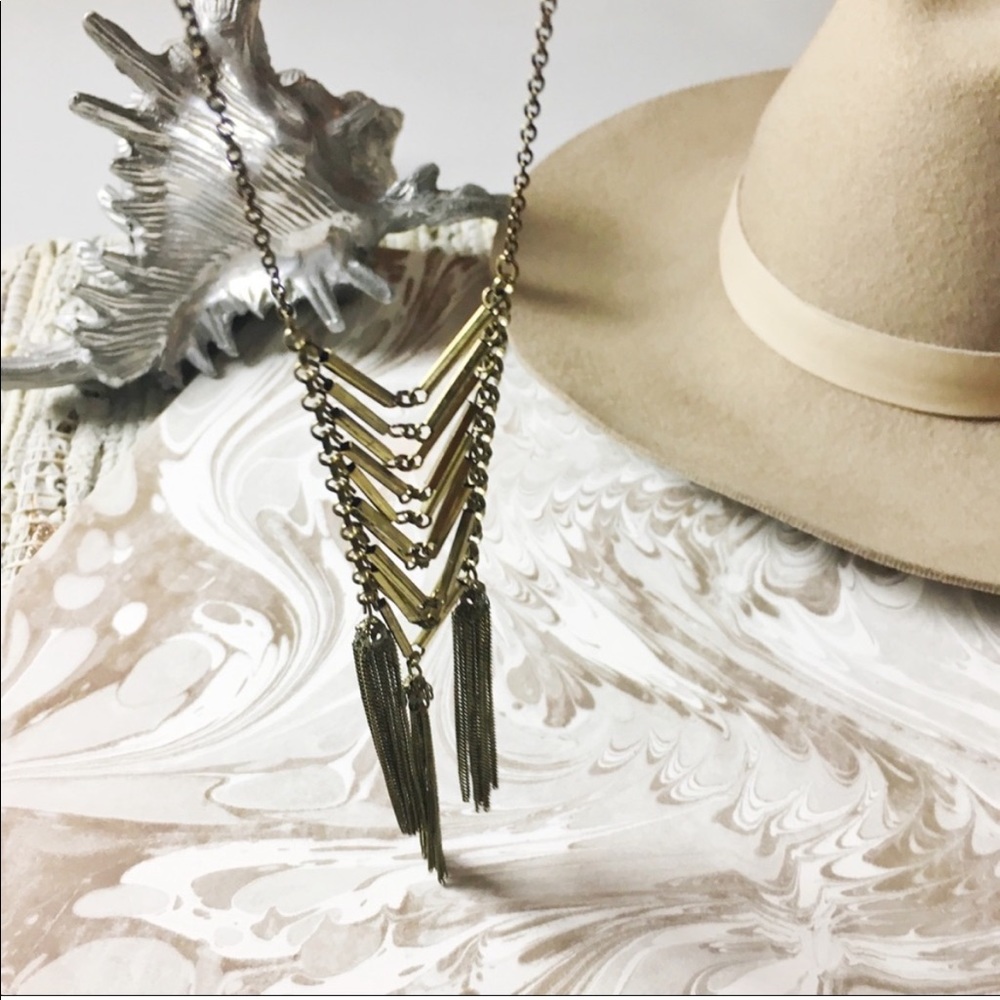 VINTAGE Brass Tassel Style Chain Necklace
